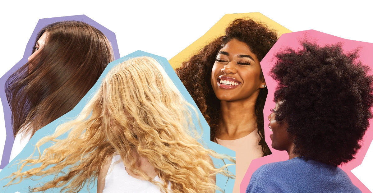 Collage of people with straight, wavy, curly and coily hair