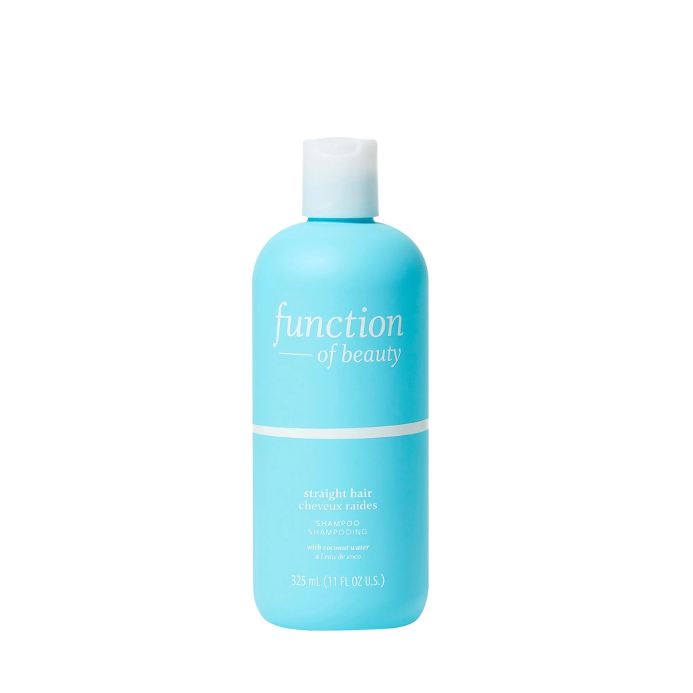 Blue bottle of Function of Beauty straight hair shampoo